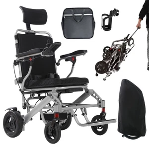 Ultra-Lightweight Foldable Reclining Electric Wheelchair, Telescopic Handlebar - Picture 1 of 10