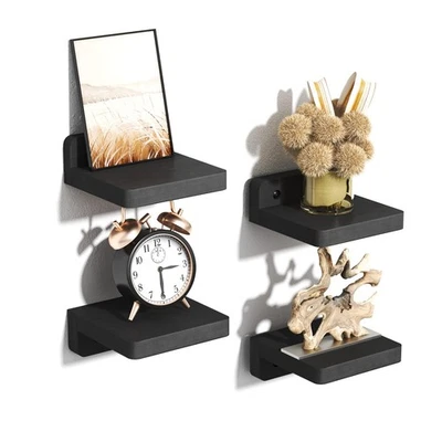 4 Pack Small Wood Floating Shelves Display Rack for Bathroom Living Room - Image 1 of 4