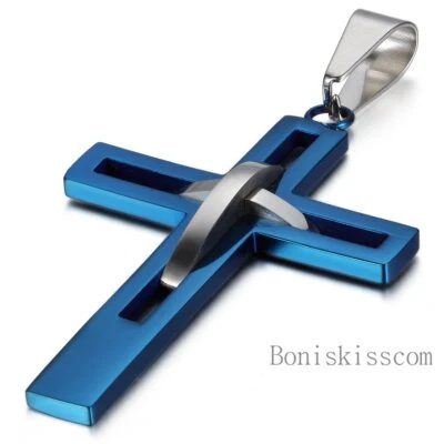 Collar colgante retro con dije de doble cruz de acero inoxidable pulido para hombre cadena regalo Foto 1 de 3