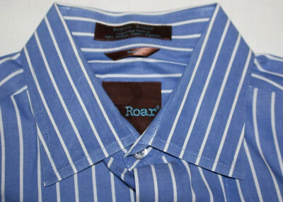 Camisa para hombre ROAR puño francés azul con rayas blancas L/S popelina cuello extendido COMO NUEVA Foto 1 de 4