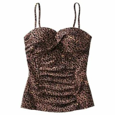 Camiseta de natación Assets by Spanx Leopard Twist Bandeau Tankini #1709 nuevas tallas S pequeña Foto 1 de 3