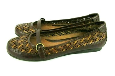 NURTURE Size 7.5 M Brown Leather Floral Cutout Mary Jane Buckle Style Flats Shoe - Image 1 of 4