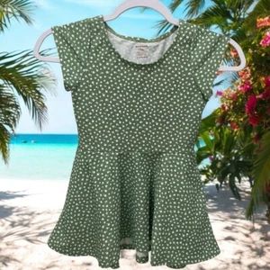 Green Polka Dot Girls Skater Dress 7/8 By Honey Mark Lightweight & Comfortable - Picture 1 of 5