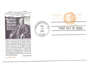 UY34 13c +13c Robert Morris, cachet aristocratici, scheda di risposta, FDC - Foto 1 di 1