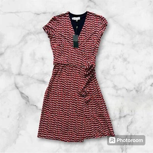 BNWT HOBBS LONDON DELILAH RED NAVY GEO WRAP JERSEY DRESS - UK 8, NEW £99 - Picture 1 of 5