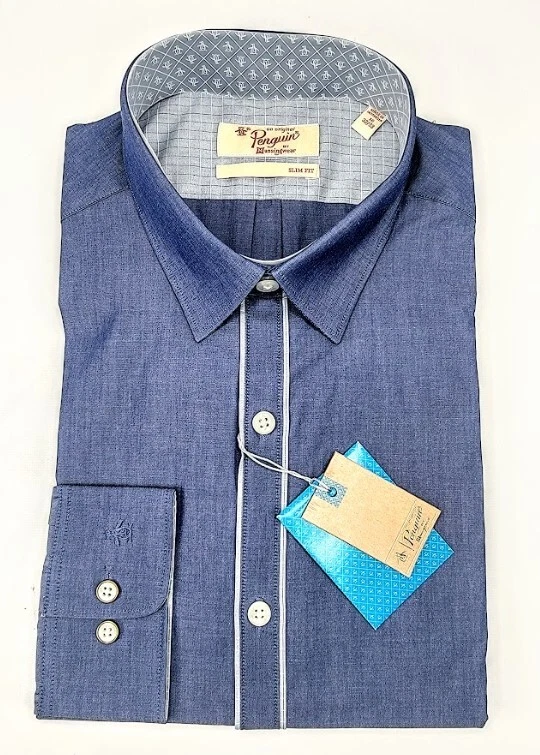 PENGUIN MUNSINGWEAR ЧЕРНИЛА СИНИЙ МУЖЧИН ПЛАТЬЕ SLIM FIT РУБАШКА - Изображение 1 из 1