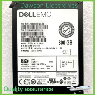 Dell 0GW8T1 MZ-ILT800C PM1645a 12Gbps 800GB  2.5" SAS Mixed Solid State Drive - Image 1 of 4