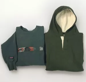 2x Lot Vtg JanSport Green Mens XL : Hoodie + Graphic Crewneck 90s Grunge Fade - Picture 1 of 24