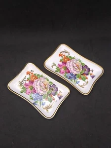Juego De Colección De 2 Bandejas Pin Baratija Pate de Limoges Couleuvre Borde Floral Dorado - Imagen 1 de 12