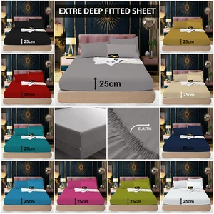 Sábanas de cama ajustadas extra profundas de 25 cm 100 % polietileno algodón individuales doble tamaño King - Imagen 1 de 25