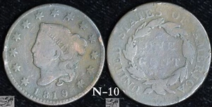1819 Coronet Head Large Cent, Uncommon N-10 Variety, Very Good Condition, C6289 - Picture 1 of 3