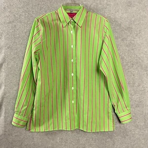 Foxcroft Shirt Women's 4 Green Pink Striped Button Up Classic Fit Wrinkle Free - Picture 1 of 10