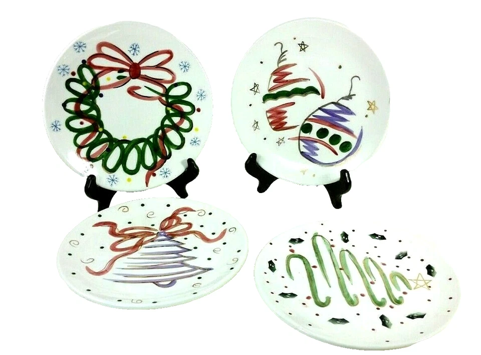 Contempo Christmas Tidbit Plates Hand Painted 8 inch Holiday Cardinal Inc - Image 1 of 4