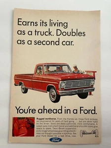 Ford Pickup Print Ad 1967 Doubles as a Second Car You're Ahead in a Ford - Picture 1 of 2