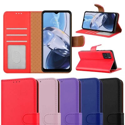 Motorola E22 Case Leather Wallet Book RFID Blocking Cover for Moto E22 Phone - Image 1 of 4