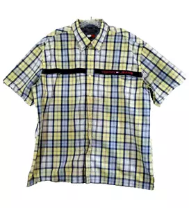 Tommy Hilfiger Jeans Blue Yellow Plaid Short Sleeve Button Up Shirt Size XL - Picture 1 of 7