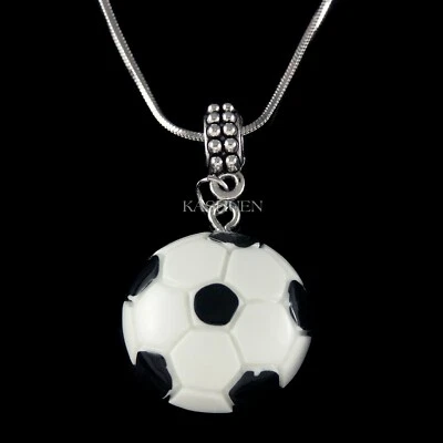 Resin Cute Black White Football Soccer Ball Boy Necklace Unisex Keychain Jewelry - Image 1 of 4