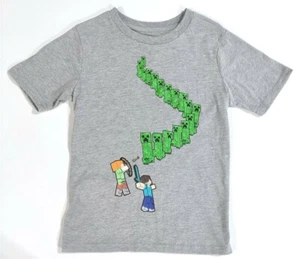 Minecraft Shirt Boys Medium 8 Creeper Line T-Shirt Short Sleeve Steve Alex Tee - Picture 1 of 4