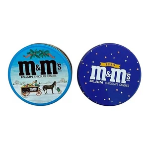 Vintage 1980s M&M’s Holiday Tins Can 5’ Plain Chocolate Candies Xmas set of 2 - Picture 1 of 3
