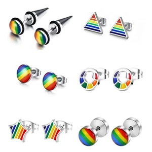 2pcs Stainless Steel Rainbow Stud Earrings Ear Pierced Gay Pride LGBT Jewelry - Picture 1 of 32