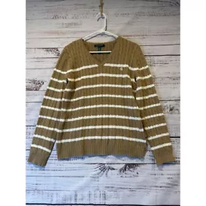 Lauren Ralph Lauren Cable Knit Vneck Stripe Sweater Size M - Picture 1 of 4