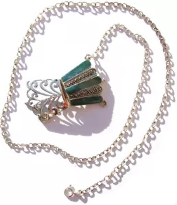 Kette 925 Silber 14x Markasit Dose Medallion Emaille grün und Filigran Tasche - Picture 1 of 5