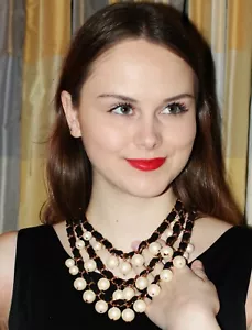KATE SPADE FRENCH TWIST TWEED TRIPLE STRAND NECKLACE PEARLS & RIBBON BLACK GOLD - Picture 1 of 12