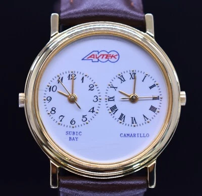 Vtg AVTEK 400 Dual Time Dial Watch Aircraft Camarillo Leather NEW BATTERY & BAND - Image 1 of 4