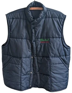 Grolsch Beer Puffer Vest Mens L VTG 80s King Louie Pro Fit Snap Up Navy Blue USA - Picture 1 of 10