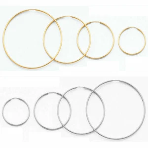 Plain Round Large Hoop Earrings 14k Yellow White Gold Aretes Arracadas Oro 1.5mm - Picture 1 of 9