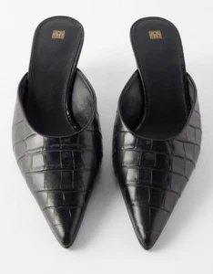 TOTEME Black Croc Embossed Leather Mules Size EU37 RRP $1,010 - Picture 1 of 14