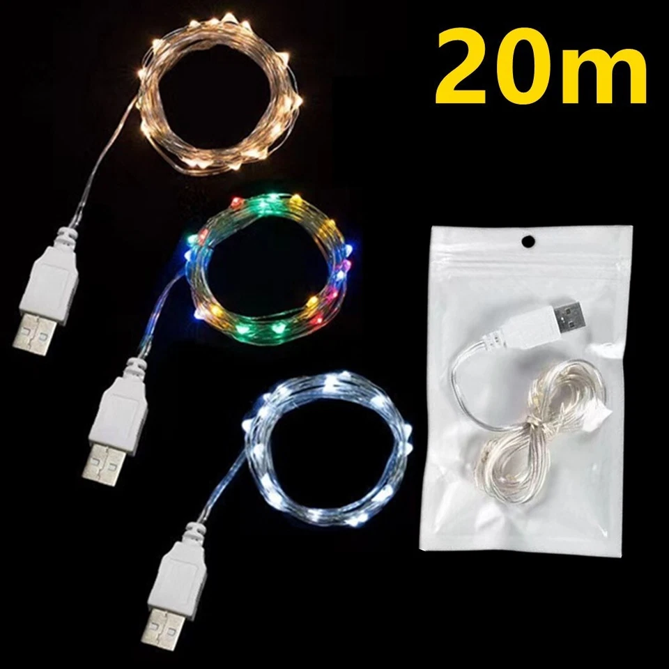 20/100/200 LED String USB Supply Copper Wire Xmas Party Waterproof Fairy Lights - Image 1 of 4