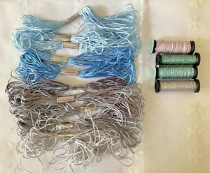 Needlepoint Embroidery Thread Lot of 14 Globo Balger Silver Gray Blues Acetate - Picture 1 of 5