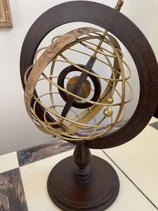 Brass Engraved Horoscope Globe With Arrow for Home Decor - Picture 1 of 3