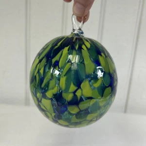 Kunst Glas Ornament Kugel groß mundgeblasen Urlaub Fenster blau grün Wirbel - Bild 1 von 4