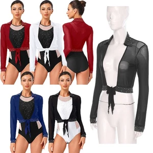 Damen Tops Wettbewerb Tanzkleidung Accessoire Jacken Überwurf glänzend Bauch transparent - Bild 1 von 60