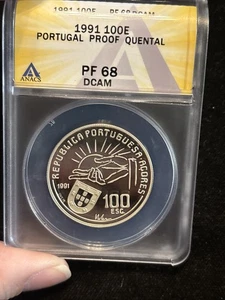 Portugal 100 Escudos Silber Quental Anacs Pf68 Dcam 1991  - Bild 1 von 24
