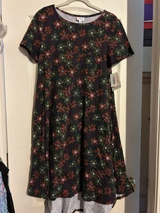 Gorgeous LuLaRoe Carly Dress Flower Green Coral Floral Large New Autumn Cotton - Bild 1 von 3