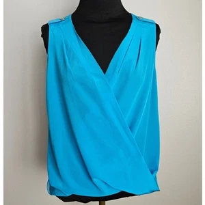 EUC AMANDA UPRICHARD Damen Seide blau ärmellos gekreuzt V-Ausschnitt Bluse Top M - Bild 1 von 8