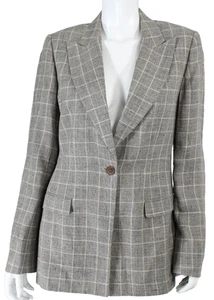 GIORGIO ARMANI Vintage Gray Windowpane Check Linen Blazer Jacket 12 - Picture 1 of 7