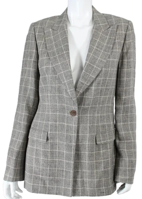 GIORGIO ARMANI Vintage Gray Windowpane Check Linen Blazer Jacket 12 - Image 1 of 4