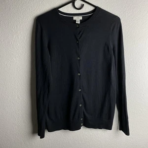 LL Bean Supima Cotton Cardigan Women's Medium Black Button Up Sweater 501186 - Picture 1 of 6
