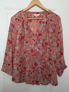 Part Two "Erdonae' Red Floral Paisley Semi Sheer Blouse Size 34 / UK Size 6/8 - Picture 1 of 13