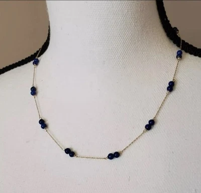 ELEGANT 14K YELLOW GOLD 18" NECKLACE LAPIS BALL BEADS IN ZALES BOX - Image 1 of 4