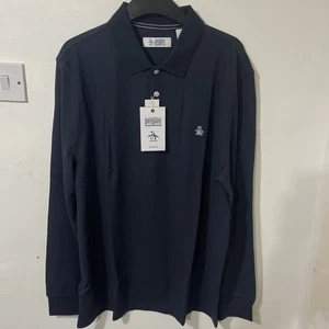 Original Penguin Men’s L/S Pique Polo Shirt Blue Size Large Pit To Pit 22in - Picture 1 of 10