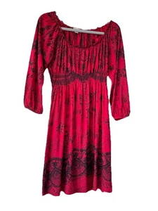 Starialle Strick Lounge Kleid Top rot schwarz Blumen Sublimation U-Ausschnitt Stretch - Bild 1 von 9