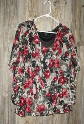 Alyx Blouse Womens Size 2x Floral Print Top Career Dressy Black Red - Image 1 of 4