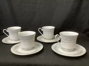 China Cups & Saucers, Somerset by Excel, Floral Blue Tones w/Silver Accents - Foto 1 di 7
