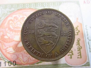 Jersey 1/12 Shilling 1913 3 Lions KGV British World Coin g7788 - Picture 1 of 2