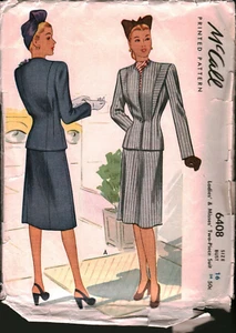 6408 Vintage McCalls Schnittmuster Misses 40er Jahre Jacke Rock Anzug Karriere Shop - Bild 1 von 2
